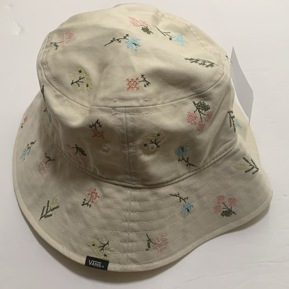 Vans Micro Floral Embroidered Bucket Hat Beige Med/Large NWT - Picture 4 of 7